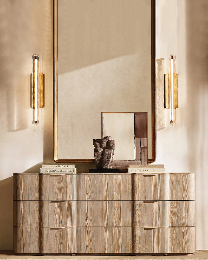 Valence K9 Crystal Fluted Tube Wall Sconce - Serene Black & Brass Trim -Single & Double Crystal Tubes