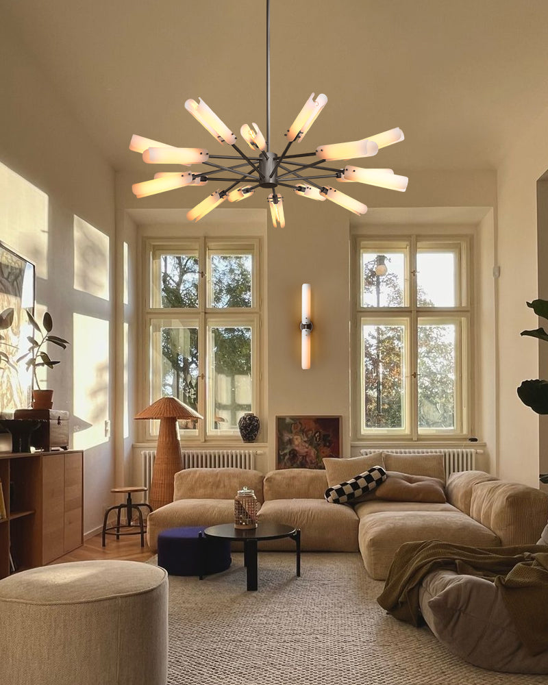 High Line Dark Brass/Black Platiere Circular Chandelier with Opal White Glass