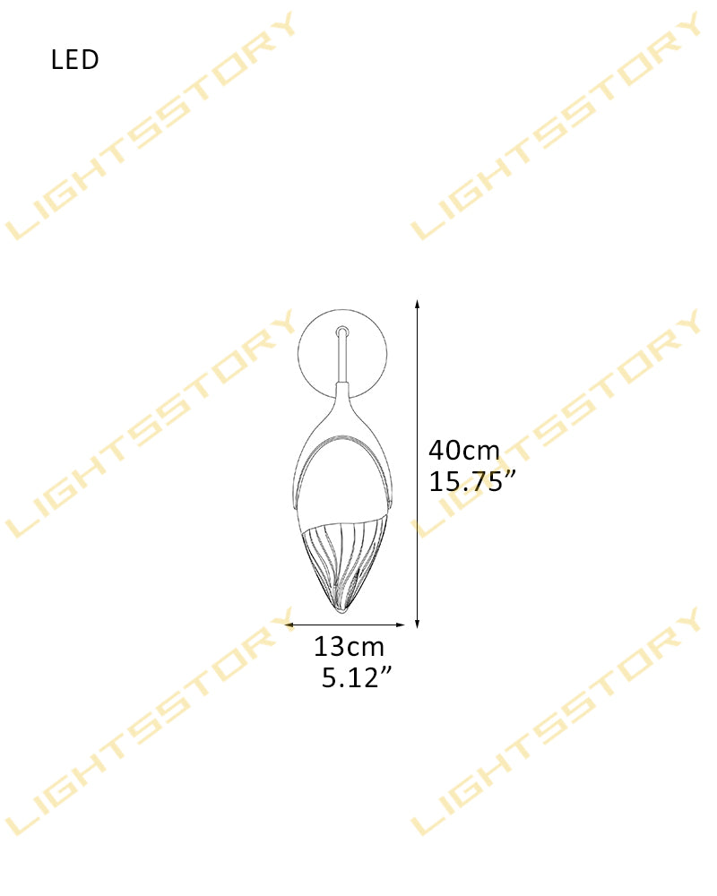 A simple line drawing of a hanging LED light fixture with dimension labels showing a total height of 40 cm (15.75 inches) and a width of 13 cm (5.