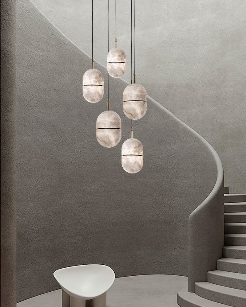 Minimalism G9 Alabaster Pendant Light white marble shade hanging for home decoration