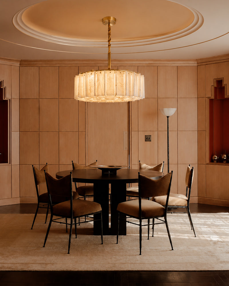 Linear Rectaggered Alabaster Panel Chandelier - Multi-layer Stone
