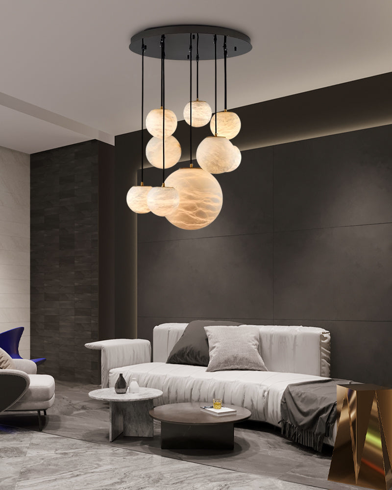 Minimalist Round Ball Copper Stone Constellation Pendant Light for Living Room