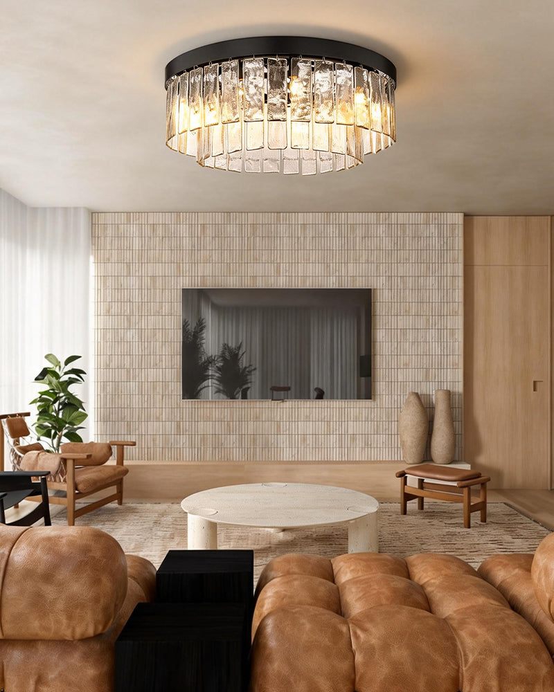 Clear Glass 2-tier Black/Golden Drum Ceiling Light Fixtures for Foyer Entrance - Stunning Cirara Collection