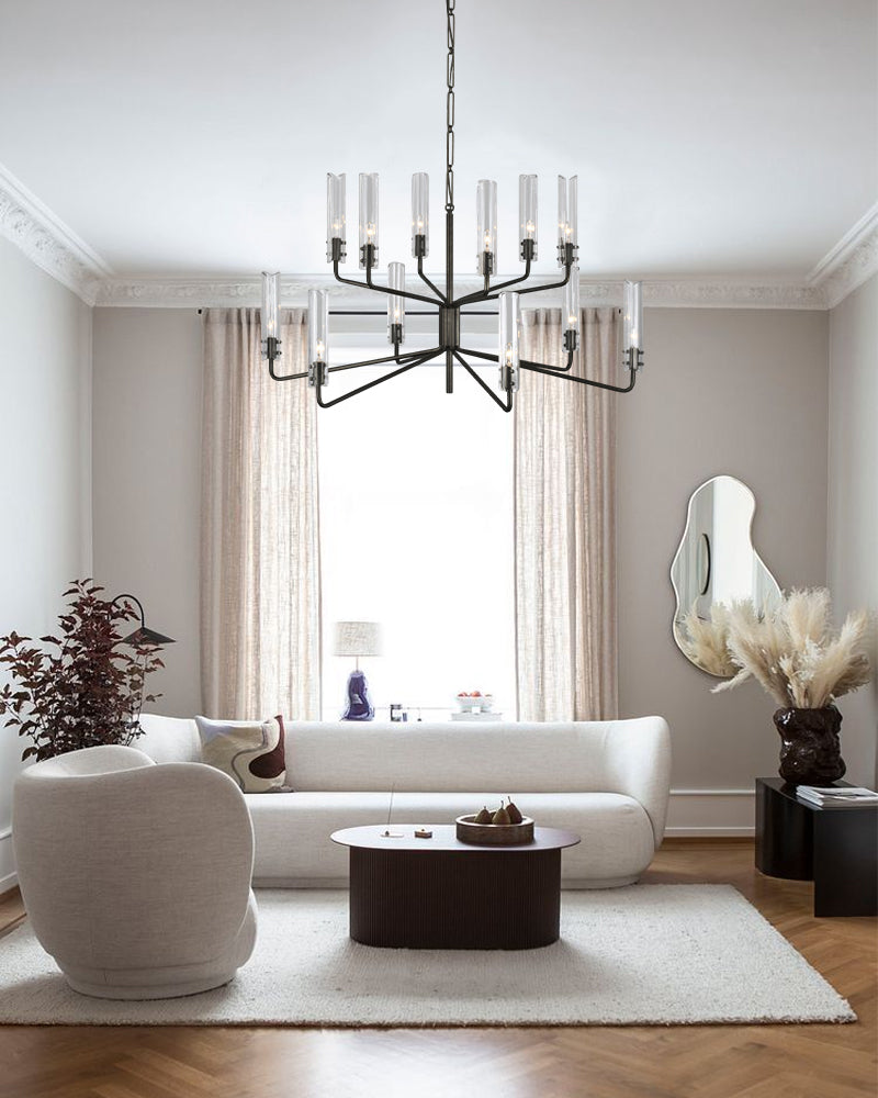 Rustic Forged Iron Casoria Two Tier Chandelier with Clear Glass Shade Use For Living Foyer
