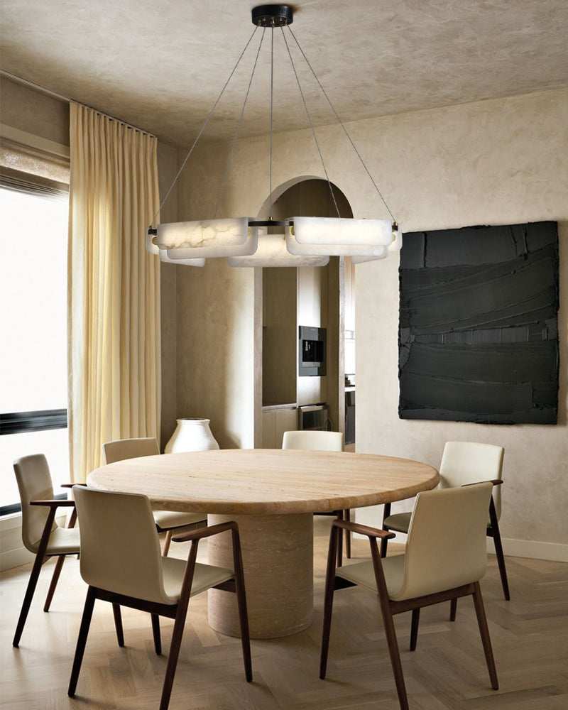 Modern Linear Black Metal Elegant Alabaster Pendant for Living room Lighting
