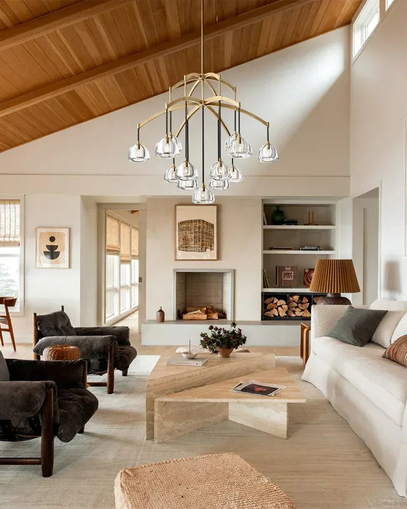 Verbier Series Ethereal Chandelier | Crystal Hemisphere Lathe-carved solid crystal blocks and solid brass frame, Brushed Black Steel finish for Grand Foyers and Dining Rooms American chandelier