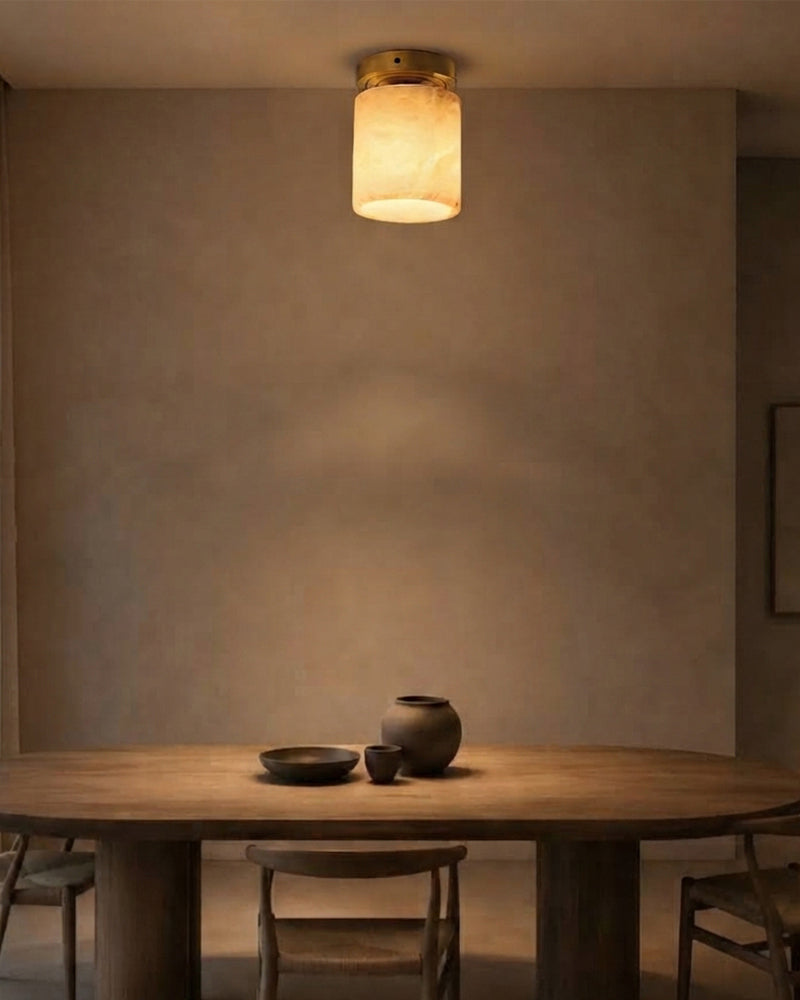 Alabaster Geometric Cylinder Capsule Light - Natural Spanish Alabaster, Lux Brass Trim - Living Rooms, Dining Rooms & Bedrooms