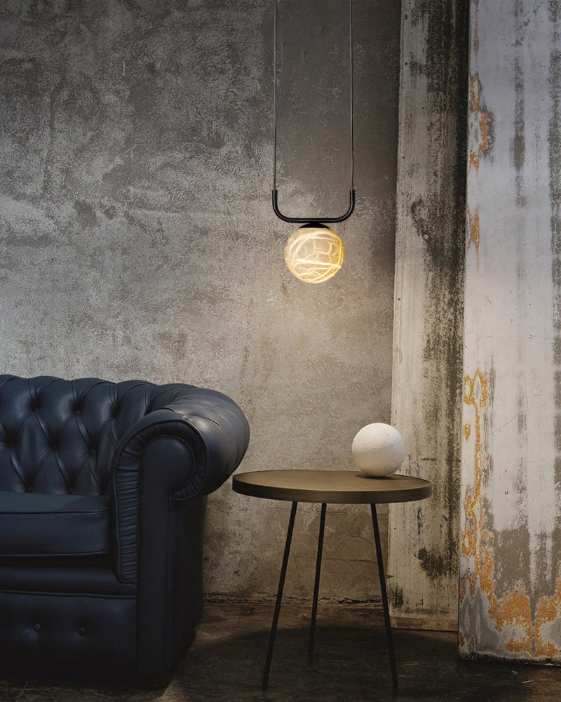 Alabaster Orb 3 Ring Chandelier in Black/Brass Framework | Modern Living Room