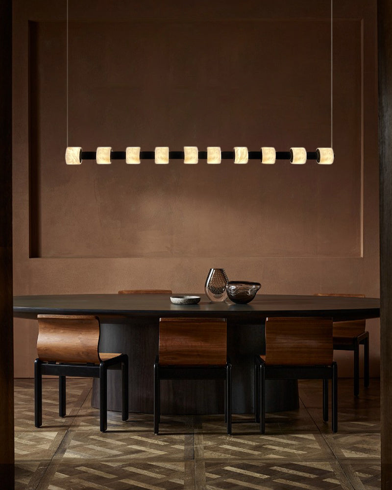 Modern Roller Alabaster Ring LED 120cm Black Strip Linear Pendant Light Wide 41" for dining room