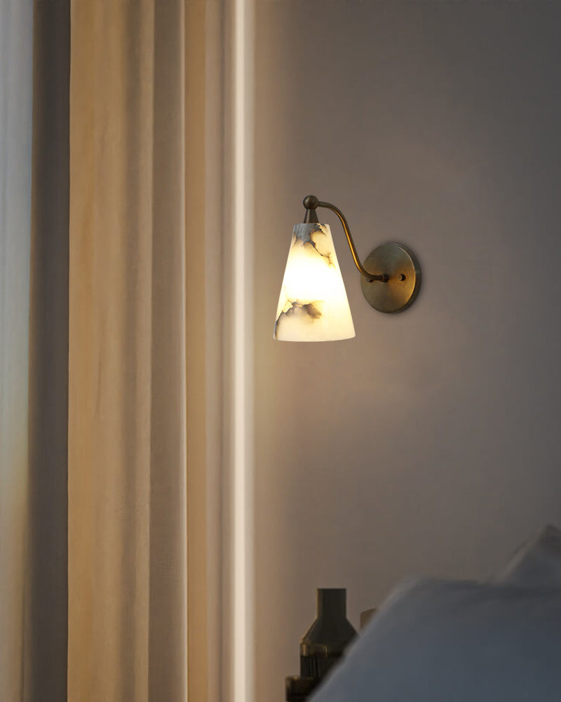Alabaster Wall Sconce with Brass/Black Arm – Handmade Natural Stone Wall Light Fixtures Flush Mounted Wall Sconce Lamp