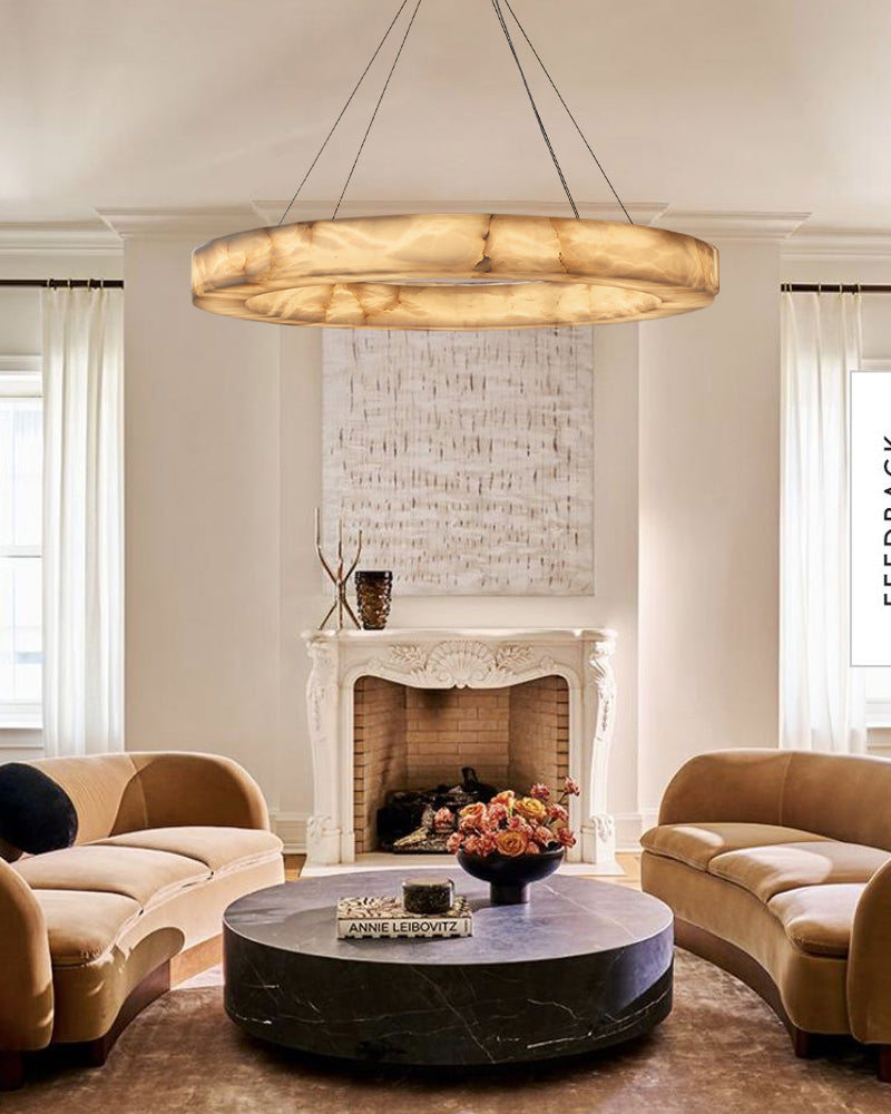 America Rivage Tier Round Calcite Alabaster Stone Chandelier Indoor Lighting American chandelier