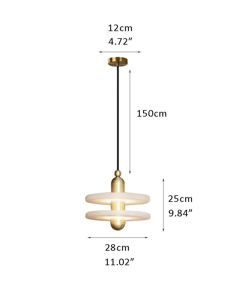 Modern gold pendant lamp with double rings, dimensions 12cm x 150cm, stylish lighting.