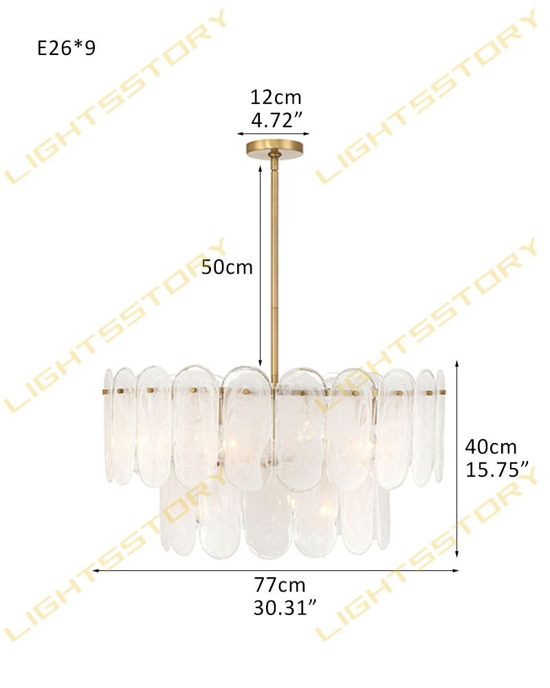 Etienne Glass Petal Double Tier Drum Pendant Light - Serene Black Trim - Living Rooms & Dining Rooms