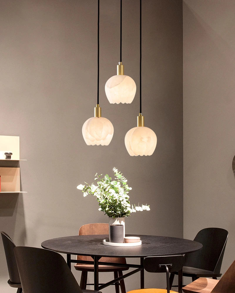 Lightstory Series Modern Alabaster Marble Pendant Lighting | 3/5/7/9 Lights Petal Bud with Gold or Black accents for Dining Room,Hotels American chandelier