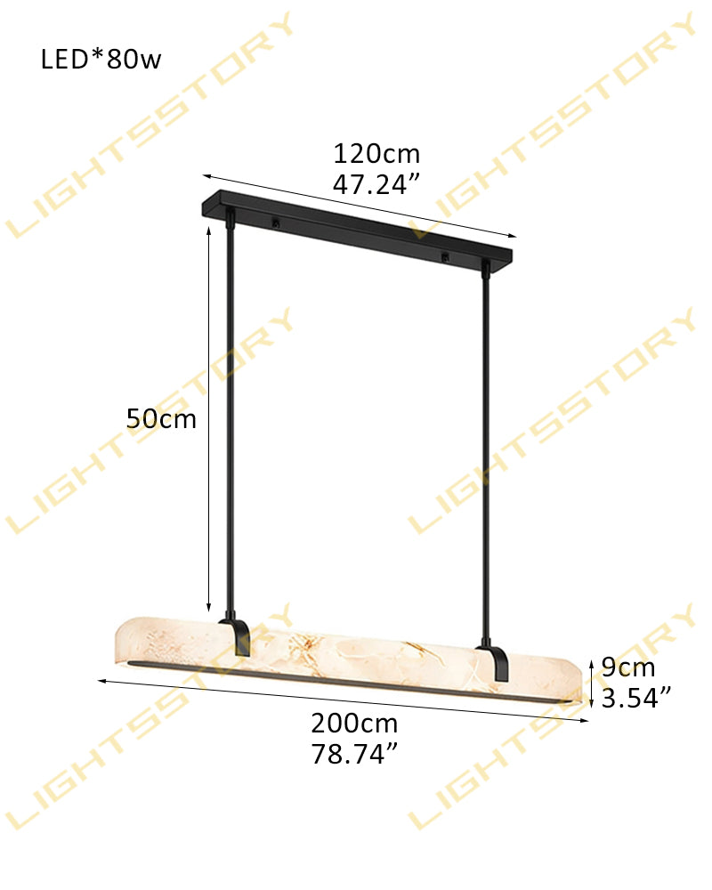 Alabaster Linear Capsule Chandelier - Natural Spanish Alabaster, Lux Gold Trim - Kitchen Islands & Dining Rooms