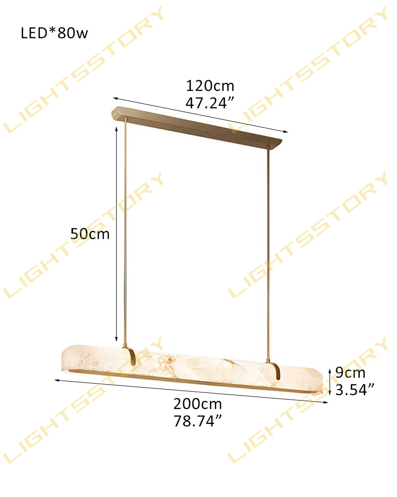 Alabaster Linear Capsule Chandelier - Natural Spanish Alabaster, Lux Gold Trim - Kitchen Islands & Dining Rooms