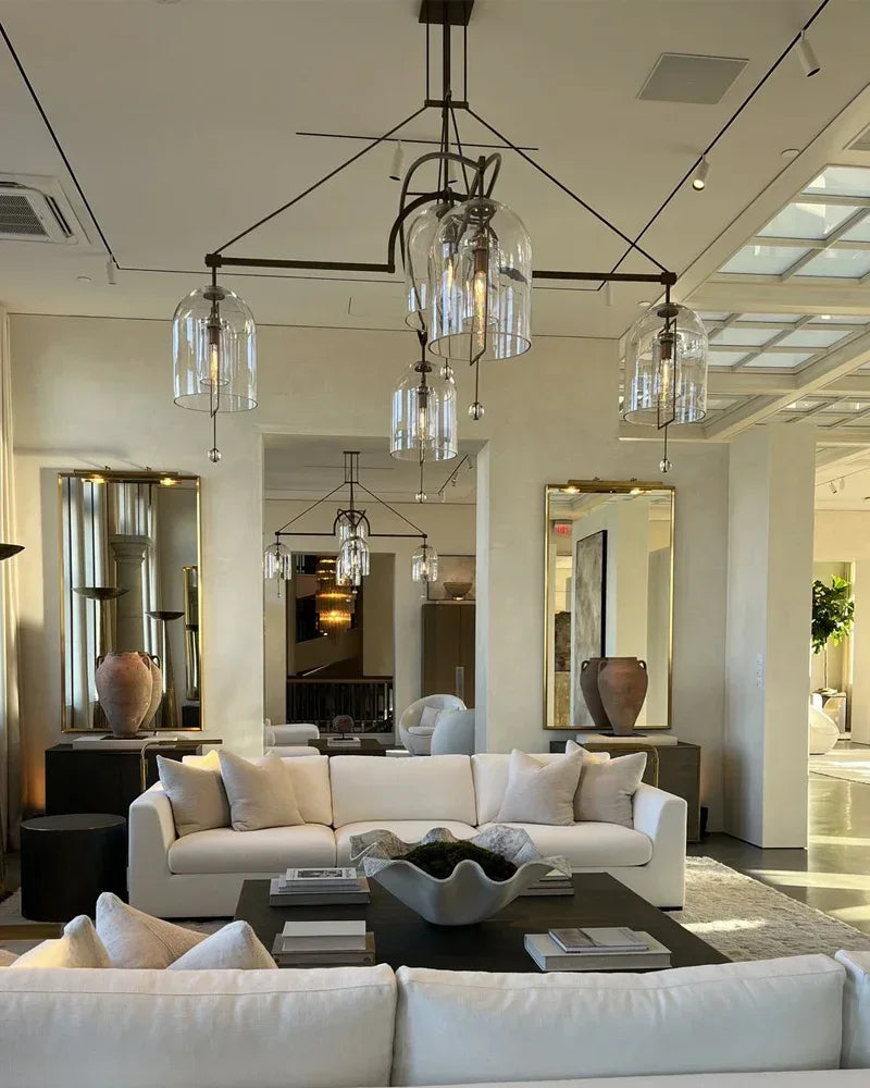 LightsStory Series Geometric Chandelier | Sculptural Orbs Hand-Blown Glass and Brass, Antique Brass finish for Refined Dining Rooms and Modern Living Spaces American Vintage chandelier lamp