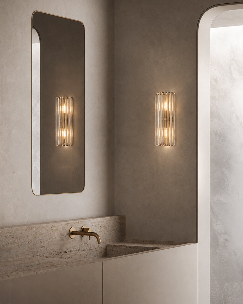 Cassis K9 Crystal Fluted Wall Light Sconce - Clear Crystal, Flush Mount - Bathrooms, Bedrooms and Hallways