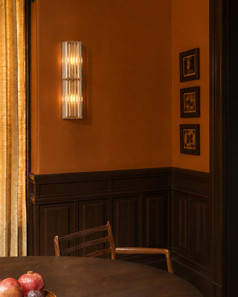 Cassis K9 Crystal Fluted Wall Light Sconce - Clear Crystal, Flush Mount - Bathrooms, Bedrooms and Hallways