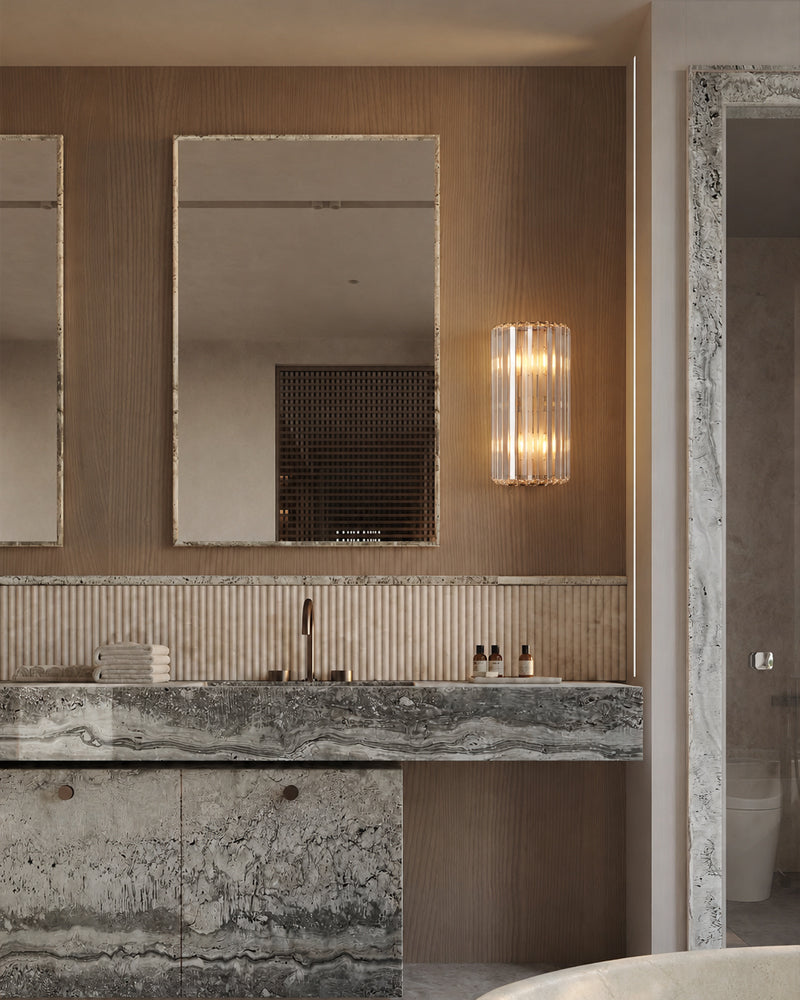Cassis K9 Crystal Fluted Wall Light Sconce - Clear Crystal, Flush Mount - Bathrooms, Bedrooms and Hallways