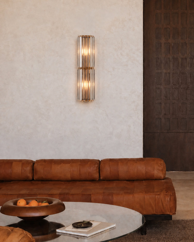 Cassis K9 Crystal Fluted Wall Light Sconce - Clear Crystal, Flush Mount - Bathrooms, Bedrooms and Hallways