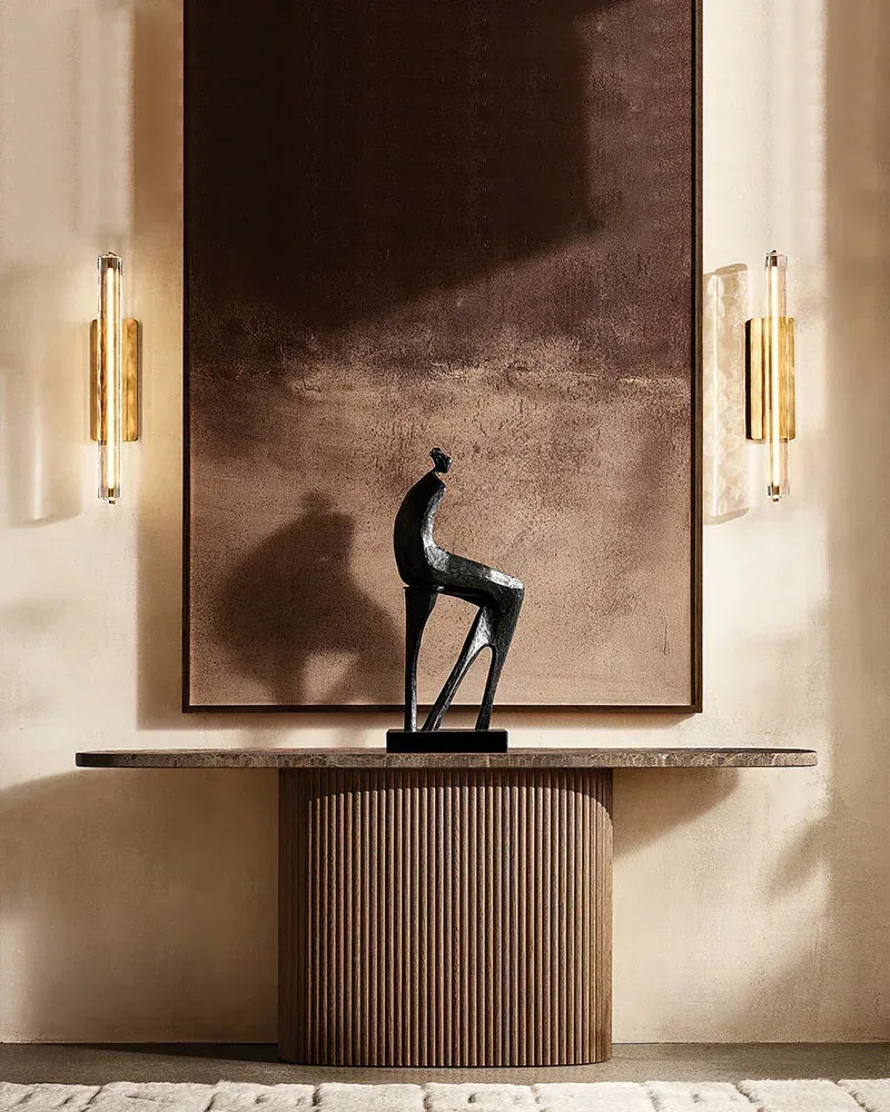 Valence Series Architectural Linear Chandelier | Triple Bar Prism Meticulously crafted clear prisms with vertical brass drops, Lacquered Burnished Brass and Black for Dining Rooms and Kitchen Islands American chandelier