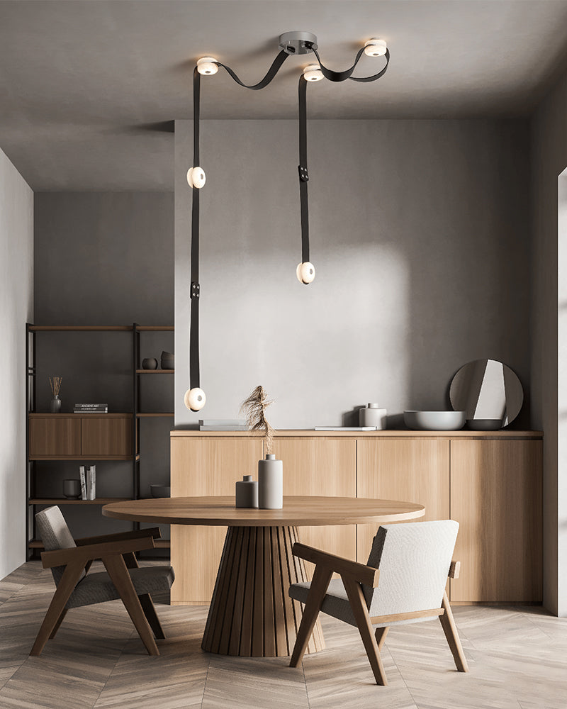 SNAPS combination LED Module Ceiling Alabaster Pendant Light with Extension Leather Straps
