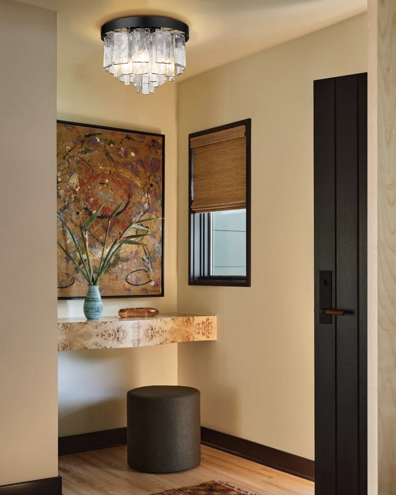 Clear Glass 2-tier Black/Golden Drum Ceiling Light Fixtures for Foyer Entrance - Stunning Cirara Collection