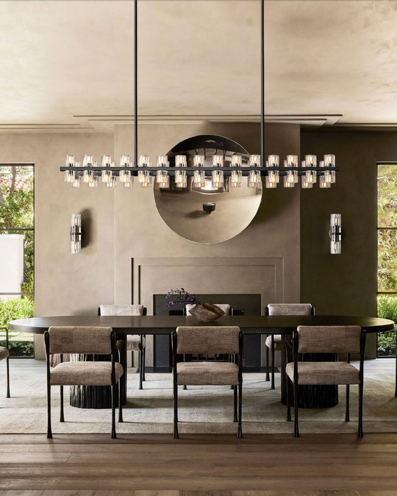 Lacquered Brass/Black Wagon Wheel Arcachon Crystal Rectangular Chandelier 48" 60" 72"