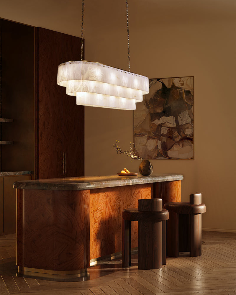 Alabaster Grande Statement Cascading Prism Waterfall Chandelier - Natural Spanish Alabaster, Serene Matte, Heritage Brass Trim - Statement Entrances, Lobby, Stairwells & High Ceilings