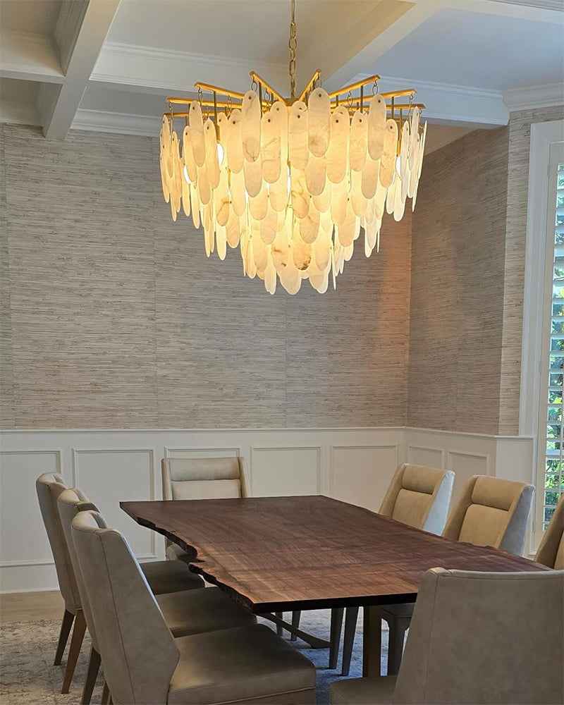 St. Moritz Series Ethereal Semi-Flush Chandelier | Oval Profile Genuine Natural Alabaster Stone, Elegant Brass or Black finish for Modern, rustic, and contemporary interiors American chandelier
