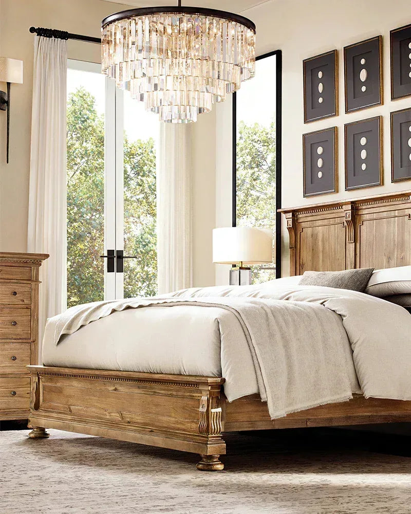 LightsStory Series Cascading Chandelier | Seven Tier Crystal Fringe Precision-cut clear triangular crystal rods and sturdy iron frame, Brushed Gold finish for Grand Foyers and Dining Rooms American chandelier