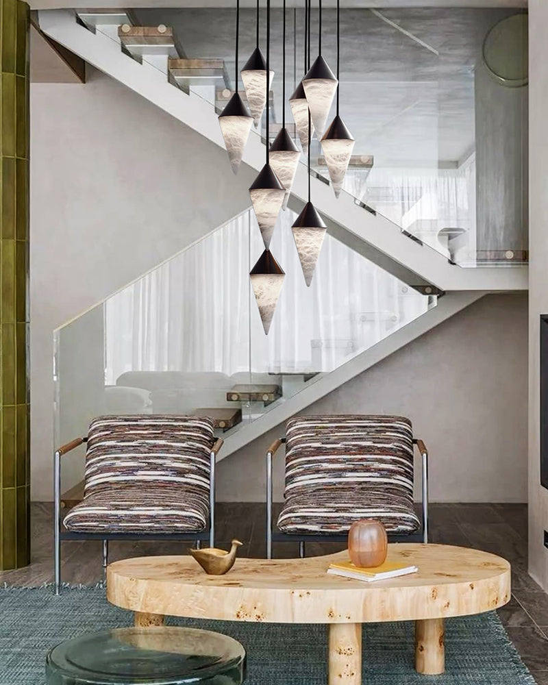 Alabaster Cluster Pendant Light - Natural Spanish Alabaster, Serene Black Trim - Artistic Statement Lighting