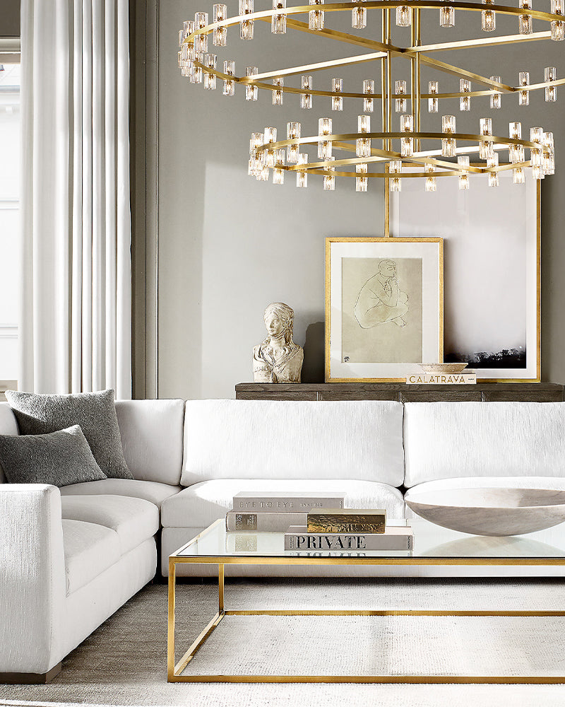 Lacquered Brass/Black Wagon Wheel Arcachon Crystal Rectangular Chandelier 48" 60" 72"
