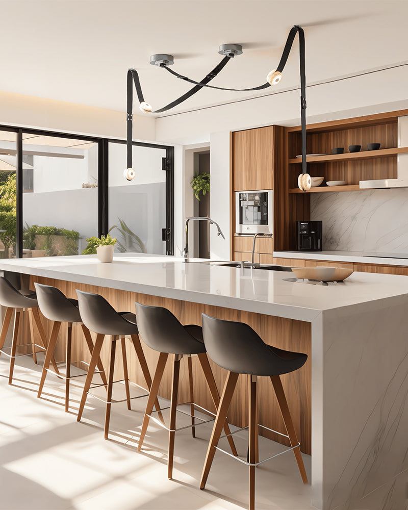 LED Mini SNAPS Module Ceiling Alabaster Pendant Light with Brown Leather Straps