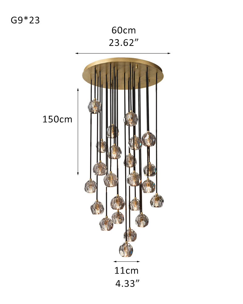 Cluster Crystal Ball G9 Round Chandelier with Stepless Dimming,4.33" Dia