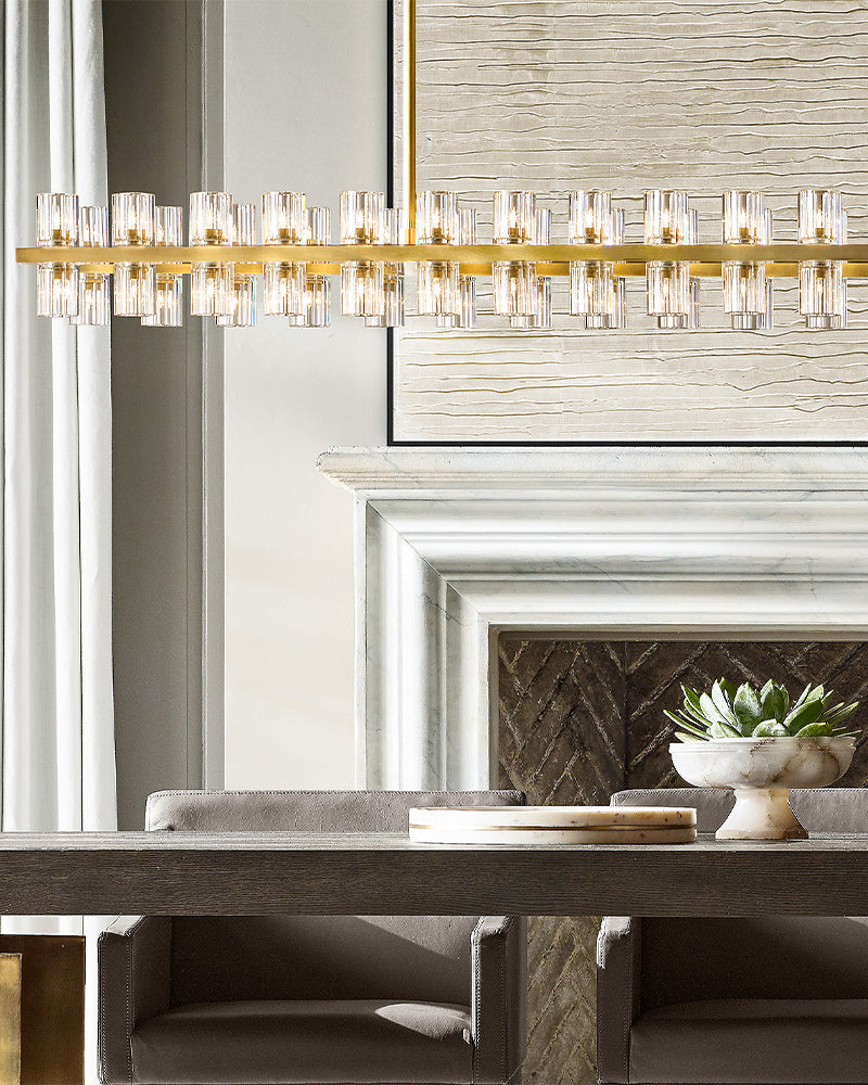 Lacquered Brass/Black Wagon Wheel Arcachon Crystal Rectangular Chandelier 48" 60" 72"