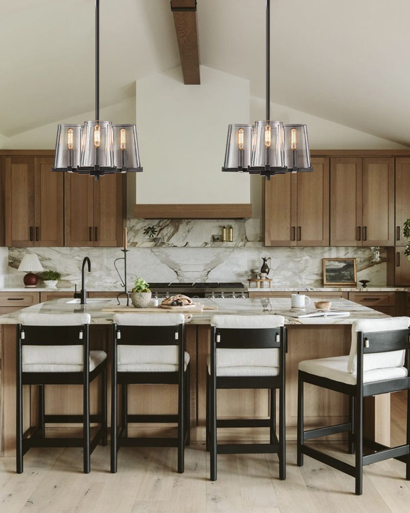 12-light Pauillac Brass/Black Linear Clear Glass Chandelier 49" 60" for dining room