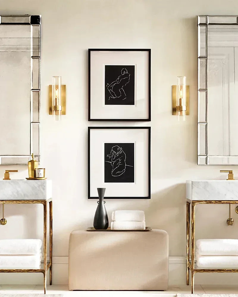 Ravelle Series Geometric Chandelier | Linear Premium hand-blown glass and solid brass construction, Lacquered black brass finish for Dining Rooms and Kitchen Islands American chandelier