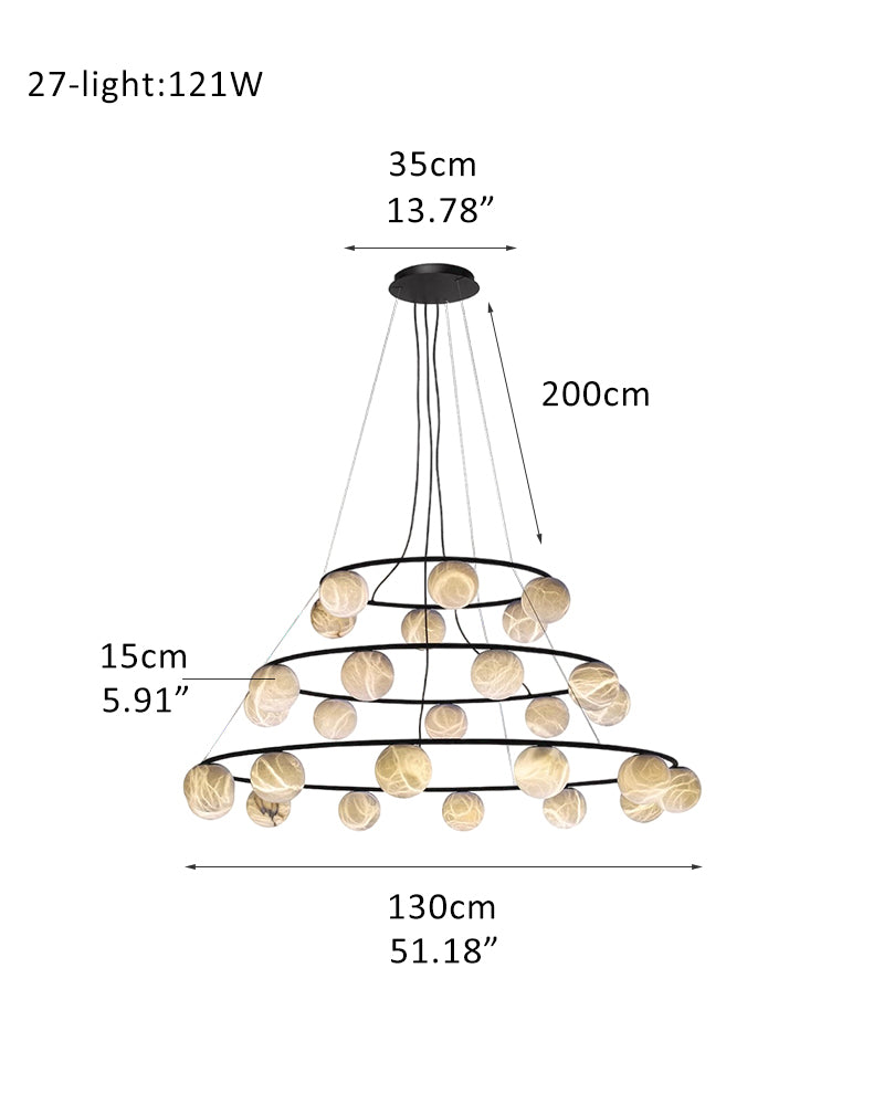 Single/Triple Spiral black ring cluster alabaster 6/9/12/27 balls chandelier