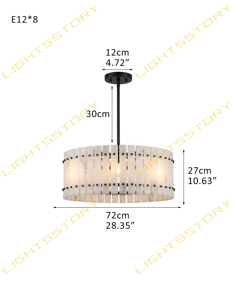 Burton Alabaster Gold Studded Panel Drum Pendant Light - Natural Spanish Alabaster Panels, Lux Gold Trim - Living Rooms & Dining Rooms
