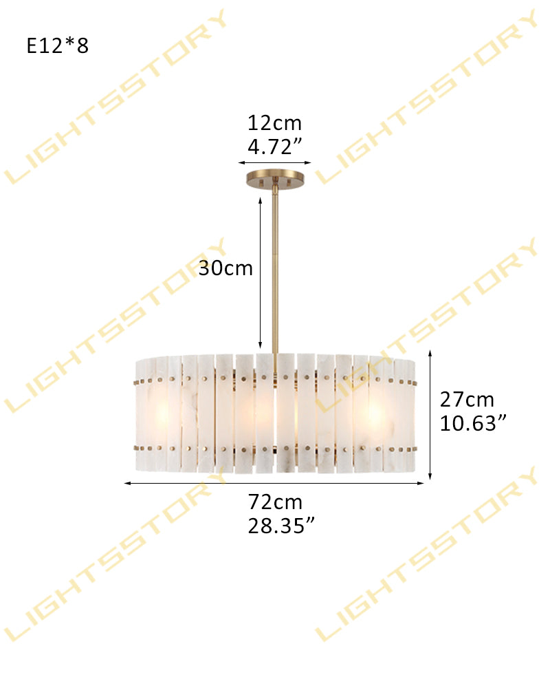 Burton Alabaster Gold Studded Panel Drum Pendant Light - Natural Spanish Alabaster Panels, Lux Gold Trim - Living Rooms & Dining Rooms