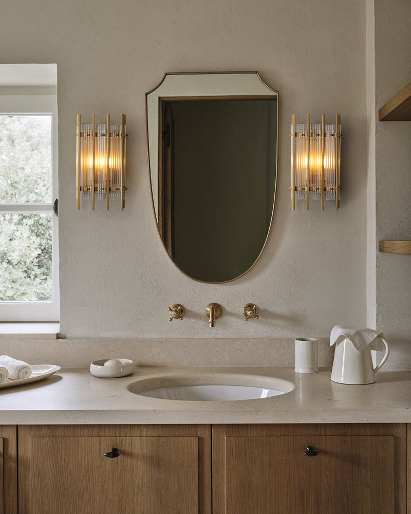 2/4/6 lights San Marco Tier Ribbed Glass Wall Sonces in Antiqued Brass/Black Steel