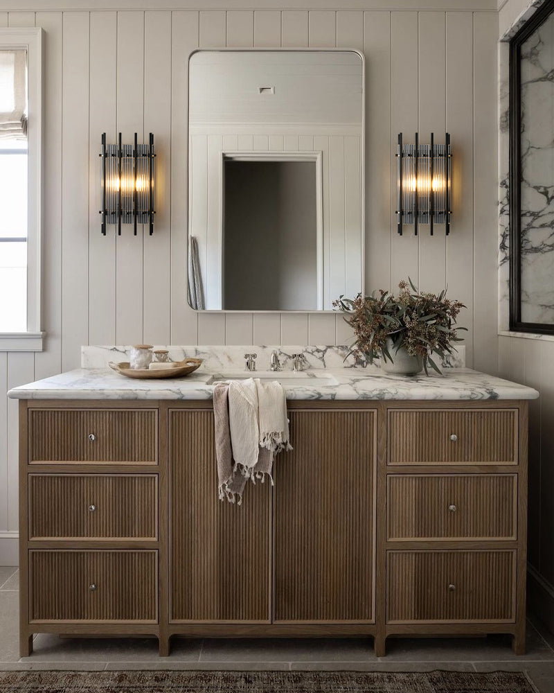 2/4/6 lights San Marco Tier Ribbed Glass Wall Sonces in Antiqued Brass/Black Steel
