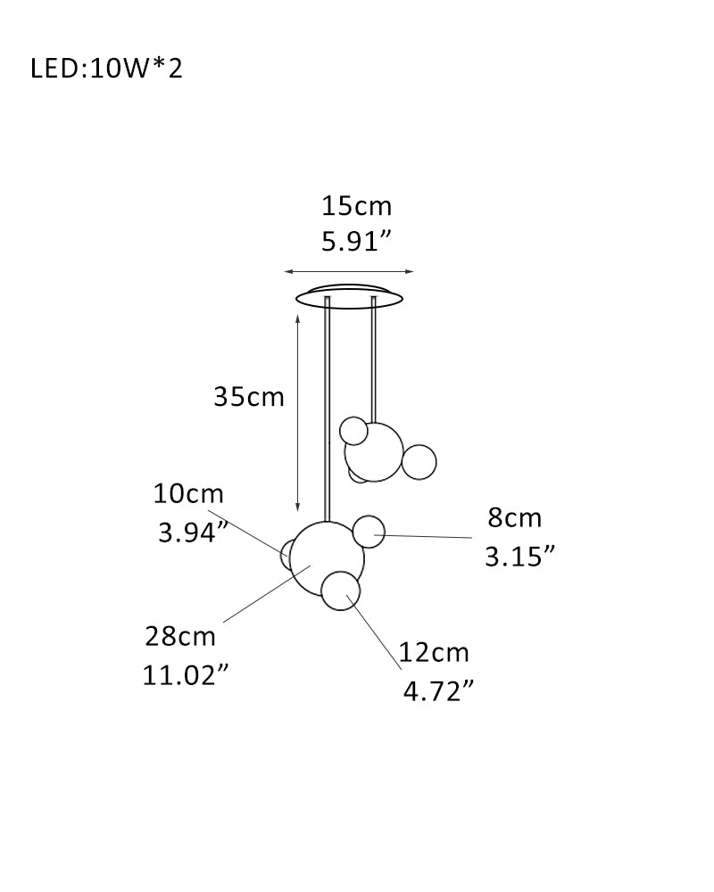 Cluster Alabaster Pendant Lamp with four different sizes of marble ball neatly supported on metal pole