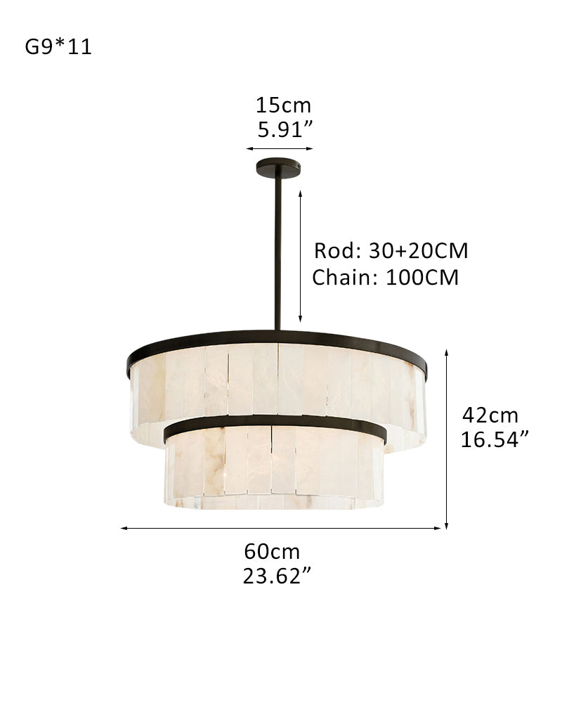 Handcrafted Windham Alabaster Tier Round Chandelier In Brass/Black Finish