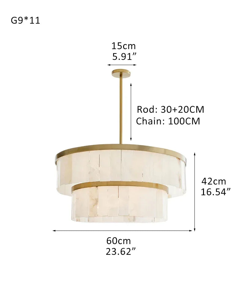 LightsStory Series Geometric Chandelier | Round Tier Handcrafted Natural Plaster, Brass Black finish for Living rooms, bedrooms, and dining areas 2 Tier-D60*H42CM D23.62"*H16.54" Brass + White American chandelier