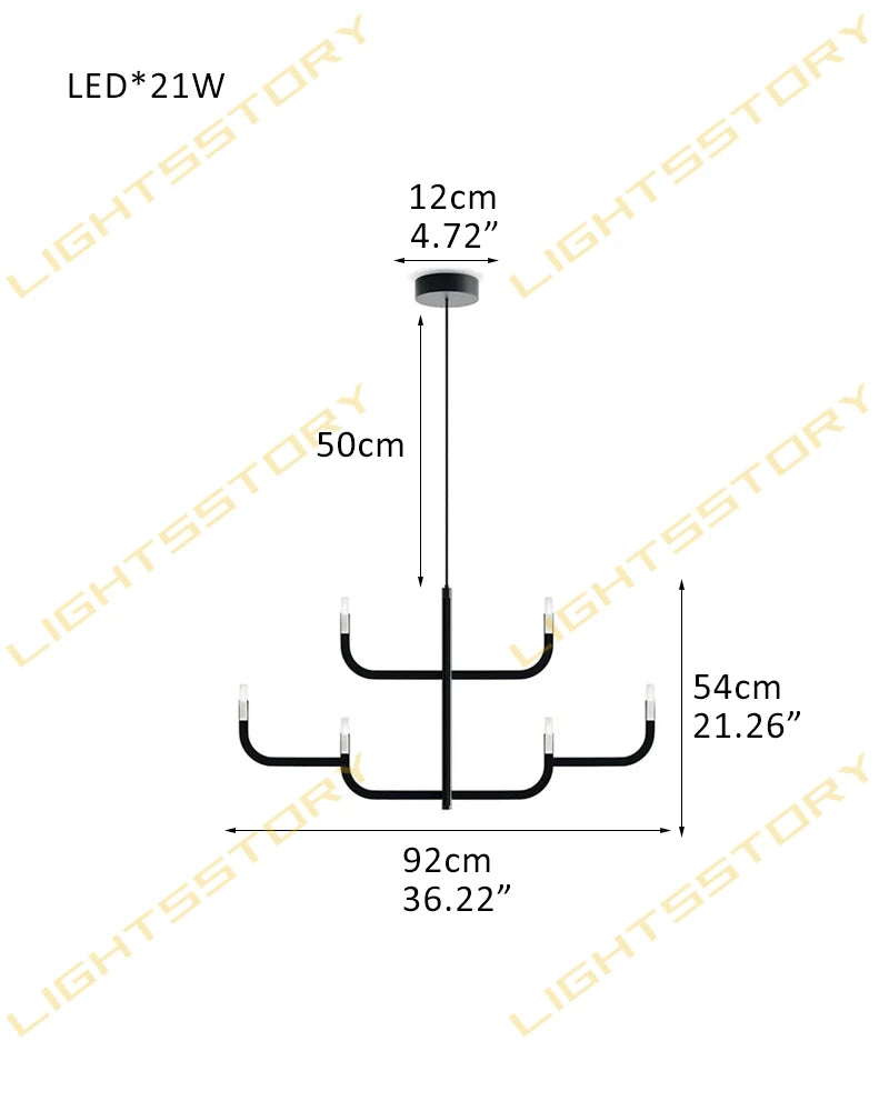 LightsStory Series Candlestick Design Chandelier with LED Lights for Dining rooms and Living Rooms 6 lights-D92*H54CM D36.22"*H21.26" Black American chandelier