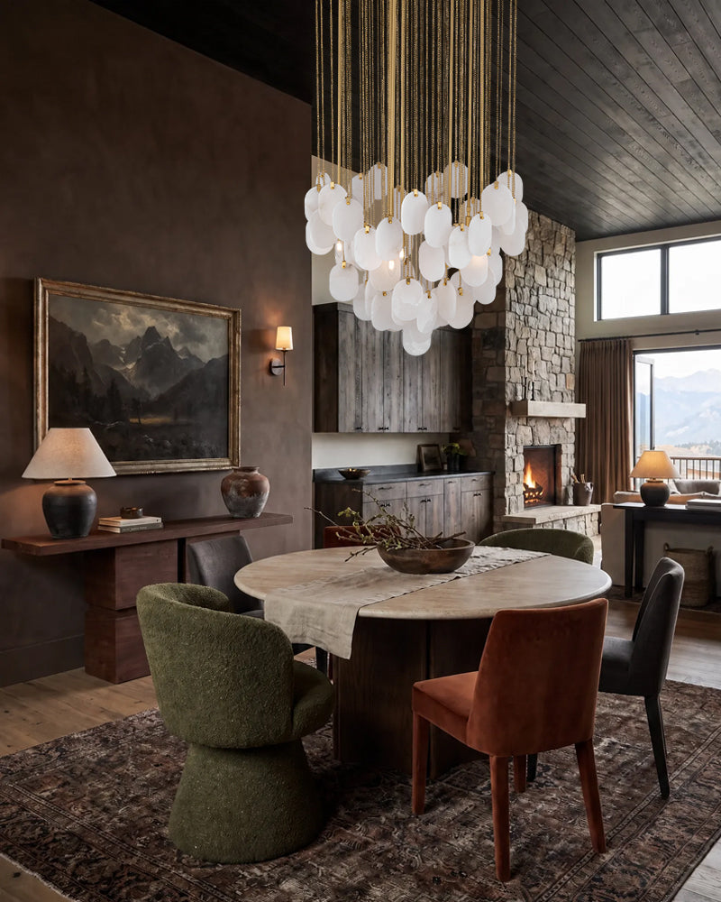 Fenwich Alabaster Gold Tag Cluster Pendant Light - Natural Spanish Alabaster Panels, Lux Gold Trim - Dining Rooms & Living Rooms