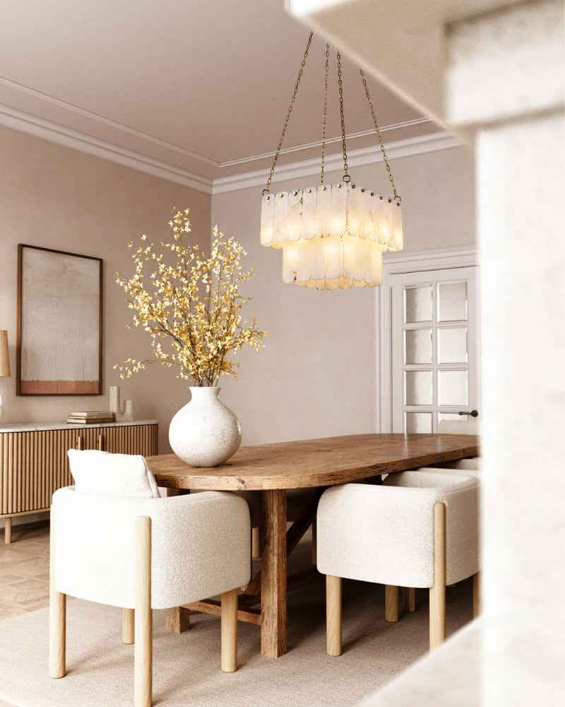 LightsStory Alabaster Square Mutil-layer Pendant Light - White Natural Stone